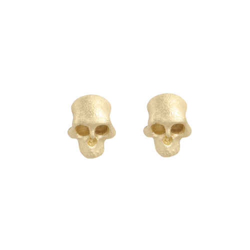 14k Gold Skull stud earrings on a white backround