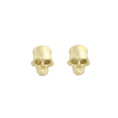 18k yellow Gold skull-shaped earrings on a white background